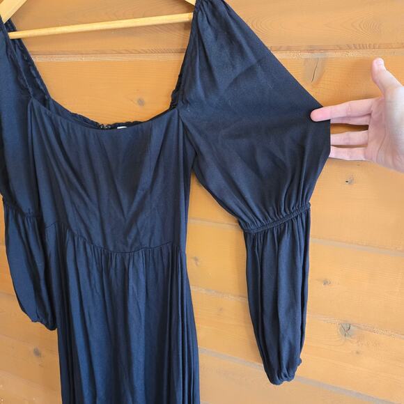 Reformation Mica Dress Black 2 Flowy Square Neck Goth Witchy Fall Boho Pinup - Picture 5 of 7